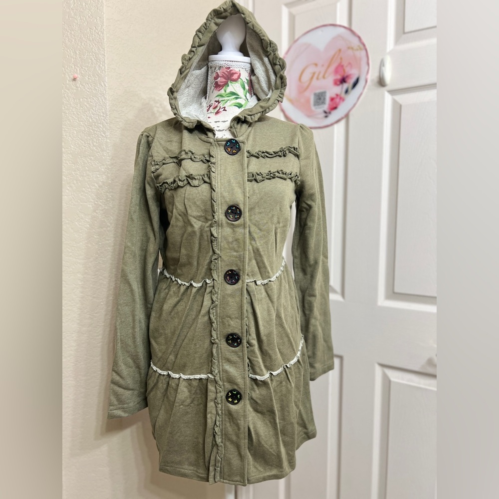 Nordstrom Olive Jacket with Ruffle Accents